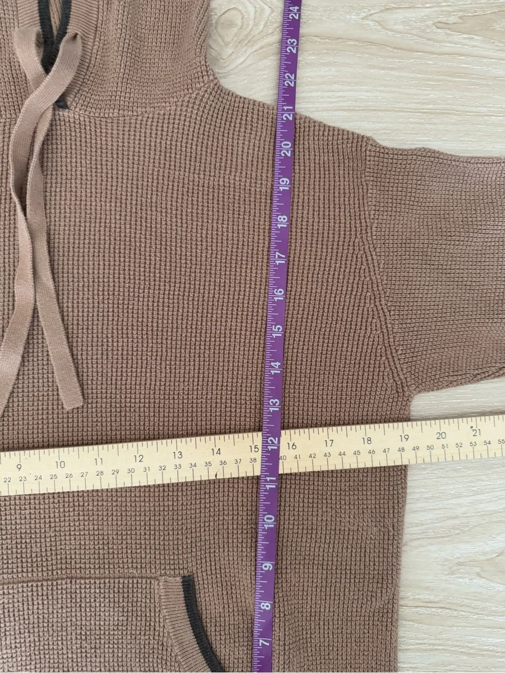 Margaret O'Leary XS Waffle Knit Hoodie Pullover Tan Camel Lounge Comfy